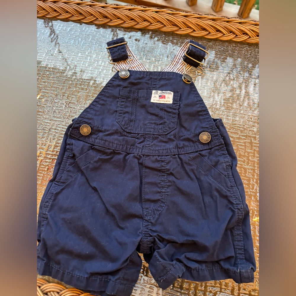 Carter's Navy Overalls with Striped Strap Detail